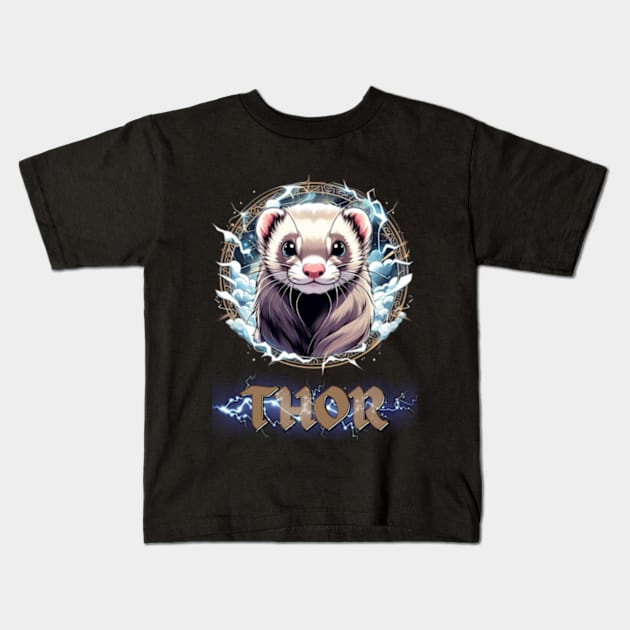 Ferret Thor Kids T-Shirt by Malus Cattus